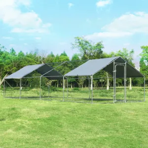 26.2 x 9.5 ft Large Walk-In Chicken Coop with Roof Cover