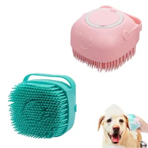 2Pack Dog Bath Brush Soft Silicone Pet Shampoo Massage Dispenser Hair Fur Grooming Shower Brush for Short Long Haired Dogs and Cats Washing Deshedding