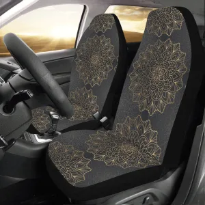 Black Mandala Boho Car Seat Covers 2 pc, Tribal Indian Pattern Bohemian Oriental Art Front Seat Covers, Car SUV Protector Accessory Decor