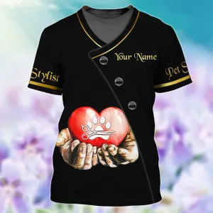 Custom Pet Stylist Black Unisex Shirt Love Proud Pet Groomer Shirt Pet Grooming Salon Uniform