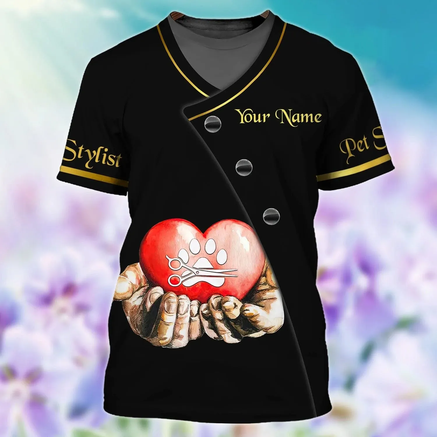 Custom Pet Stylist Black Unisex Shirt Love Proud Pet Groomer Shirt Pet Grooming Salon Uniform
