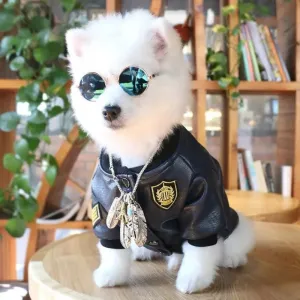 Dog Leather Jacket Clothes Winter Warm Thick Fashion American Indian Style Eagle Feather Motorcycle Leather Coat Black Versatile Coat Puppy Clothes Pet Winter Spring Dog Jacket