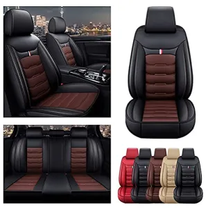 Front & Rear Seat Covers for Chevy Chevrolet Bolt EV EUV Car Seat Cover Luxury PU Leather Comfortable Wear Resistant Black×Brown