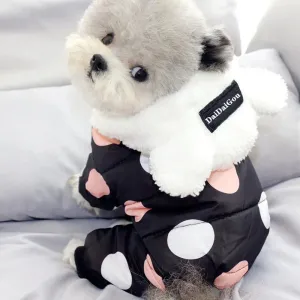 Mini Dog Coat Polka Dot Pet Clothes Cotton Padded Winter Dog Coat Snowsuit Hoodie Jumpsuit for Small Dogs Cats Water-Resistant Dog Snow Jacket