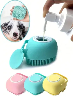 Pet Shampoo Brush, Silicone Massage Rubber Bath Comb, With Shampoo Dispenser
