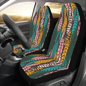 Surfing Boho Car Seat Covers 2 pc, Leaf Aztec Tribal Indian Pattern Bohemian Art Front Seat Covers, Car SUV Seat Protector Accessory Decor