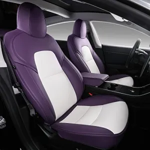 Tesla Model 3 Car Seat Cover Full Set PU Leather Car Seats Protection for Tesla Model 3 2017 2018 2019 2020 2021 2022(Purple White-PU,Model 3(12 Pcs))