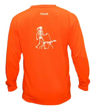 Unisex Reflective Long Sleeve - Female Skeleton Walking Skeleton Dog