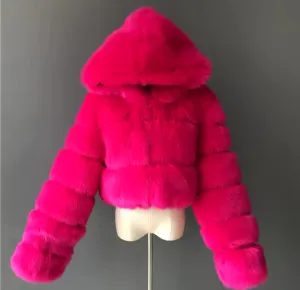 Women's Winter Fluffy Faux Fur Coat with Hood