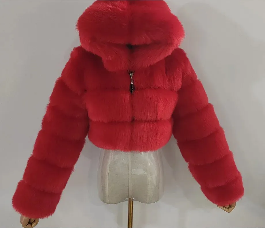 Women's Winter Fluffy Faux Fur Coat with Hood