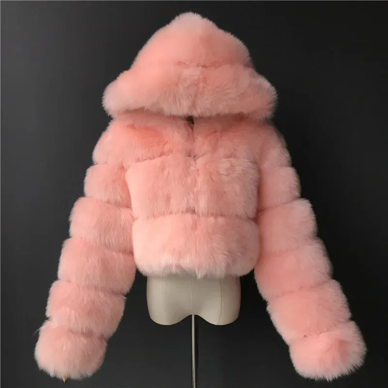 Women's Winter Fluffy Faux Fur Coat with Hood