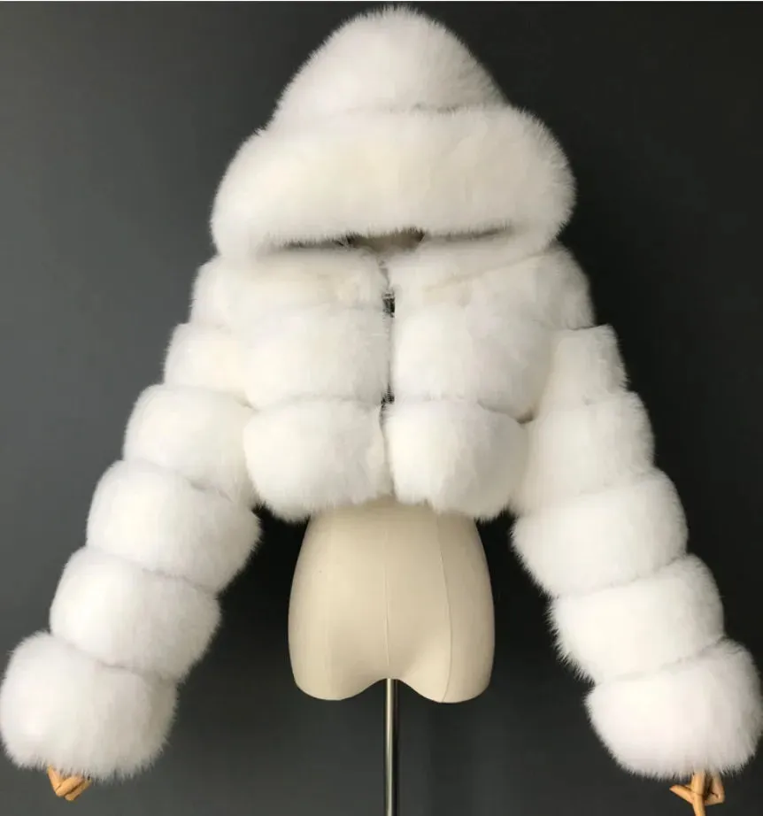 Women's Winter Fluffy Faux Fur Coat with Hood