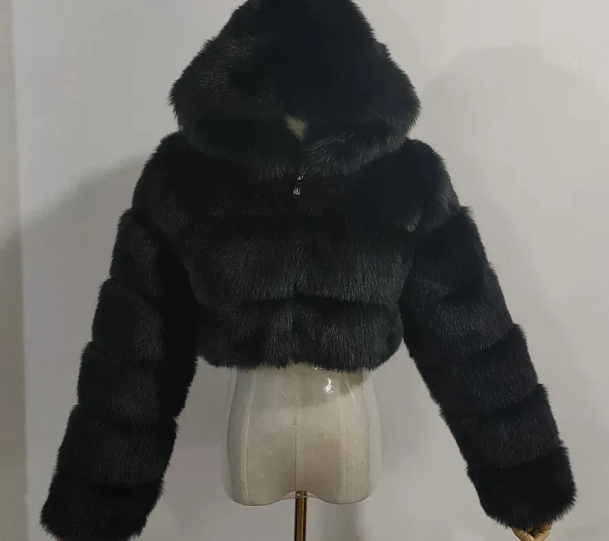 Women's Winter Fluffy Faux Fur Coat with Hood